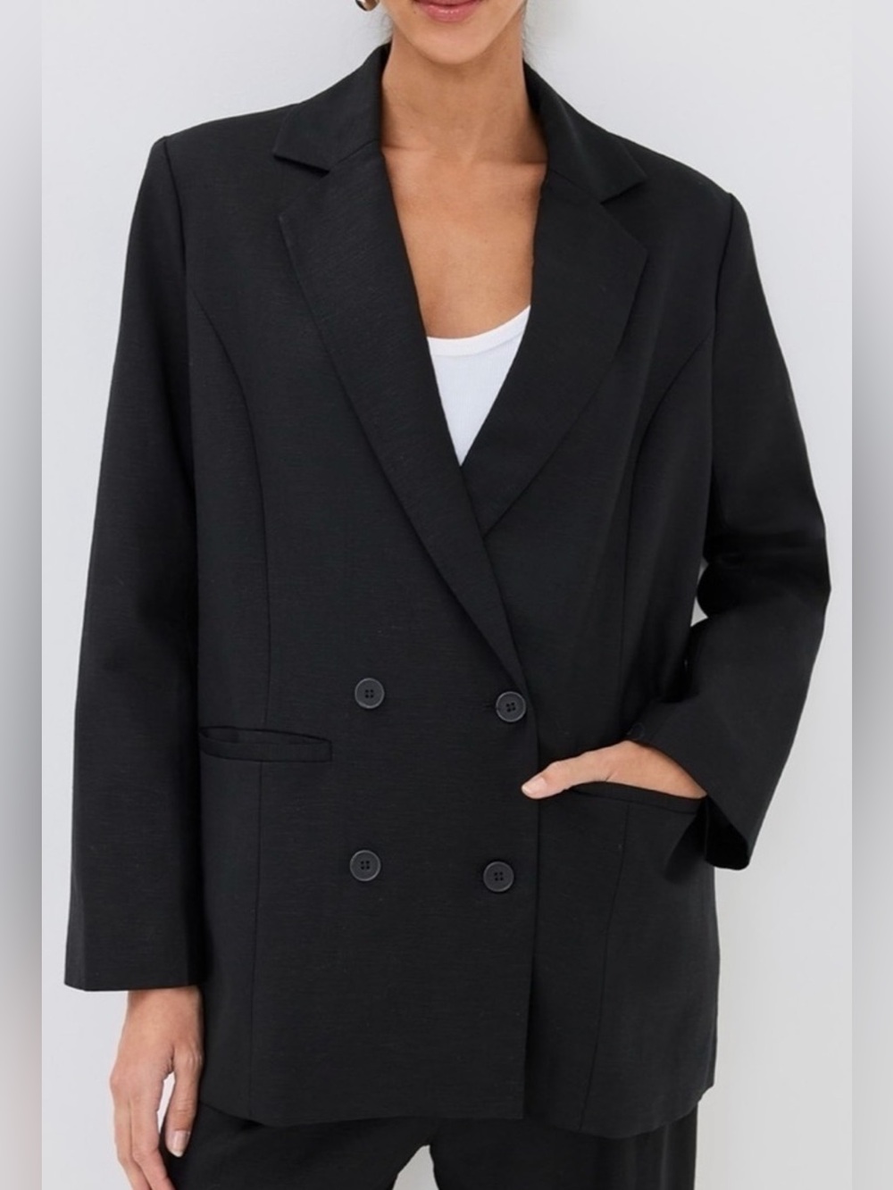 Lioness Linen Double-Breasted Black Blazer Jacket